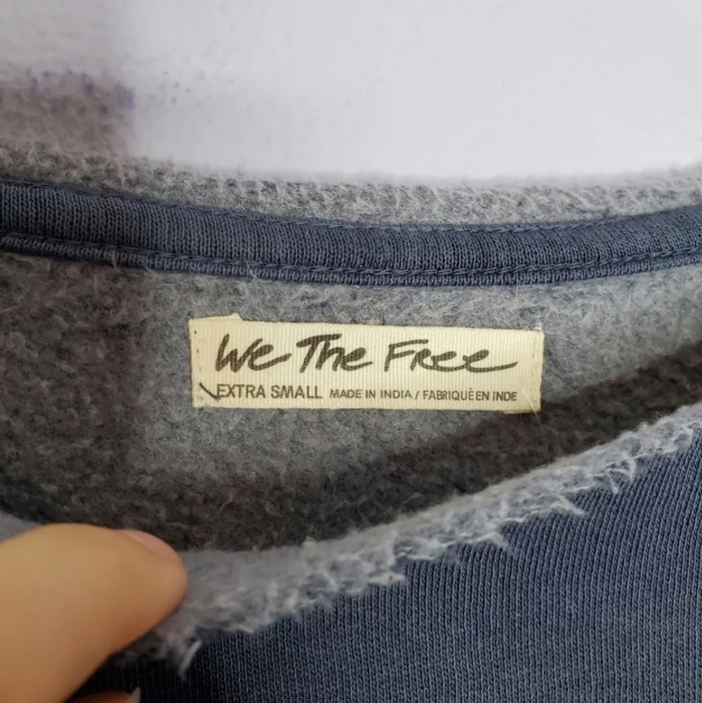 Free People We The Free Rosey Navy Blue Distressed Fleece Oversized Sweatshirt
